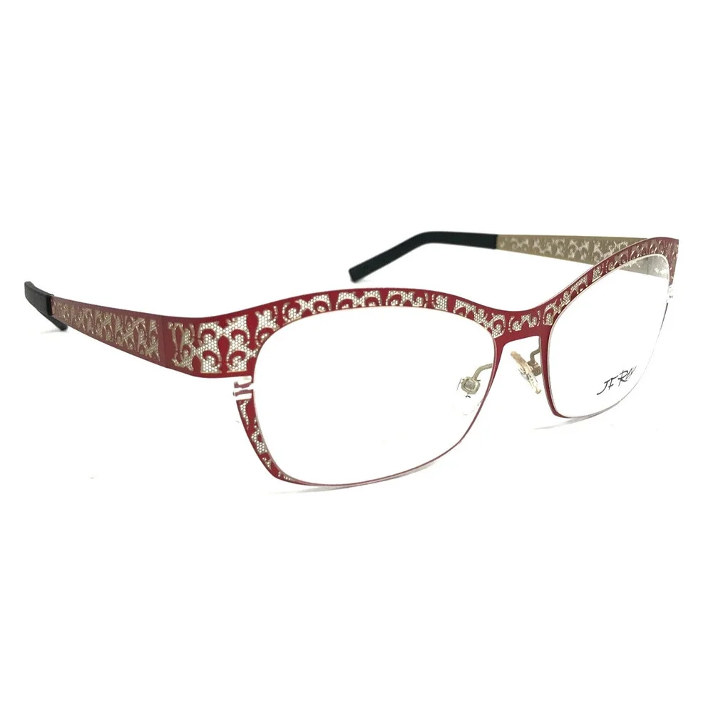 J.F. Rey Eyeglasses Frames JF2559 3030 Red Gold Cat Eye Fleur De Lis 53-16-132